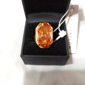 NWT Ann Taylor Yellow Gold Tone Ring w/ Citrine Colored Faux Stone size 8